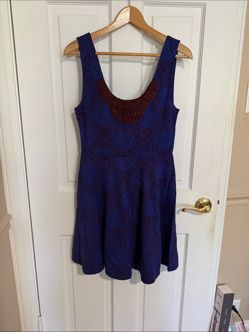 Free People Women's Navy Blue Purple Scoop Neck A-Line Dress